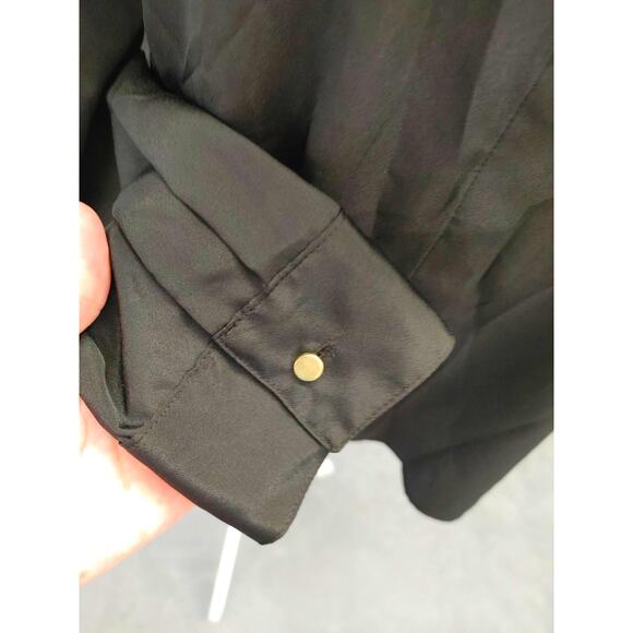 Apt 9 Long Sleeve Blouse Gold Button Accent Accordion Silk Look Black Large - Picture 2 of 5